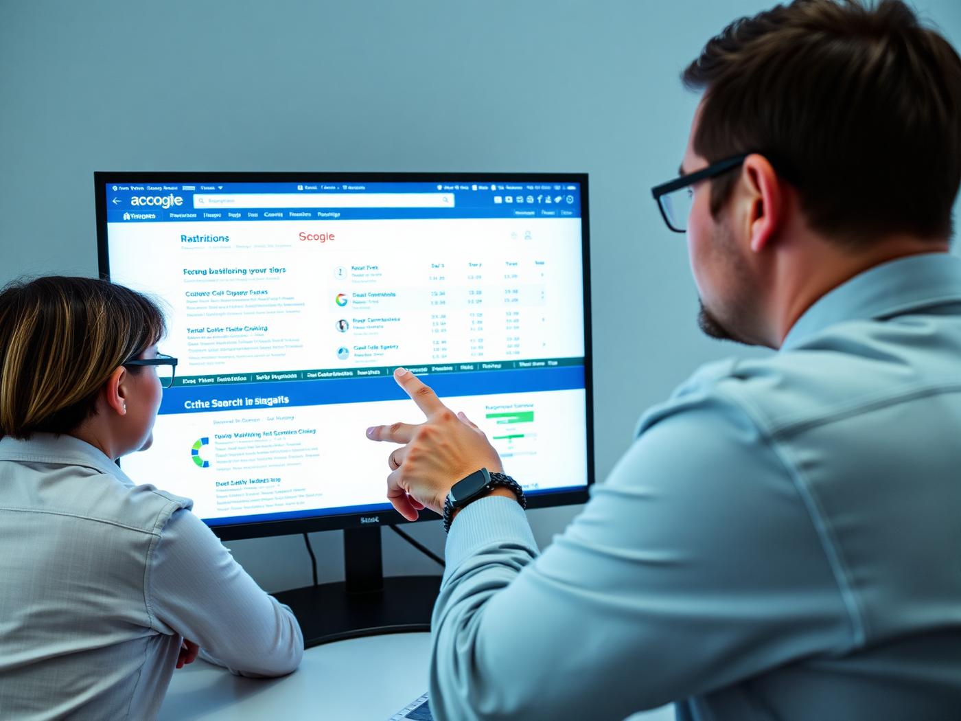 Strategists reviewing a client website and its search rankings