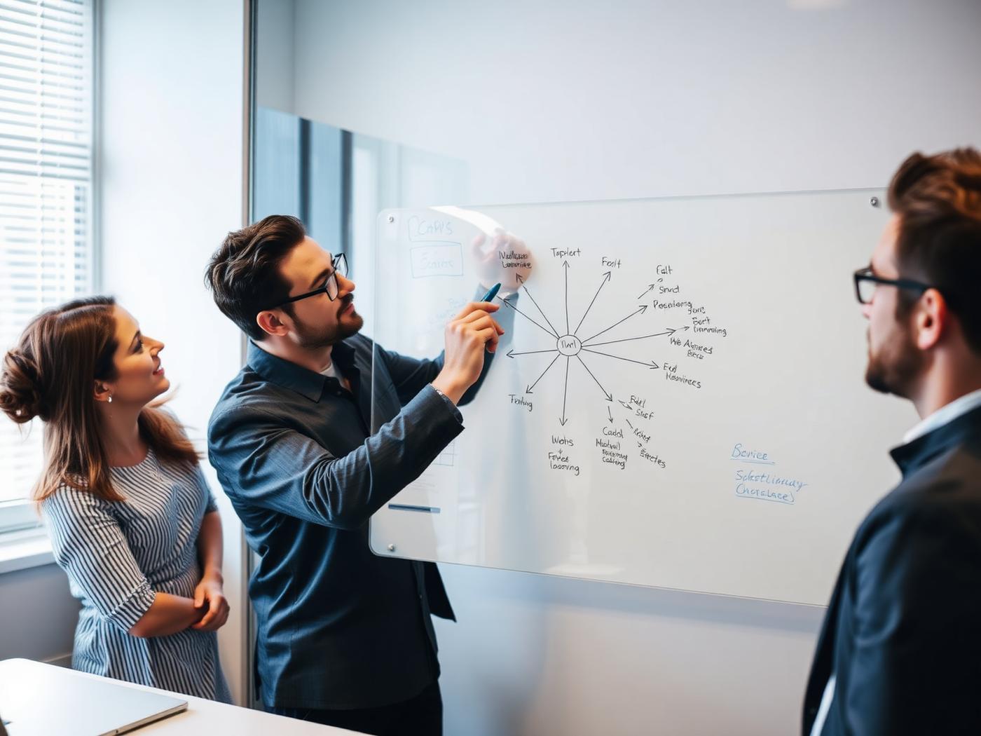 Strategist mapping an entity and content plan on a whiteboard